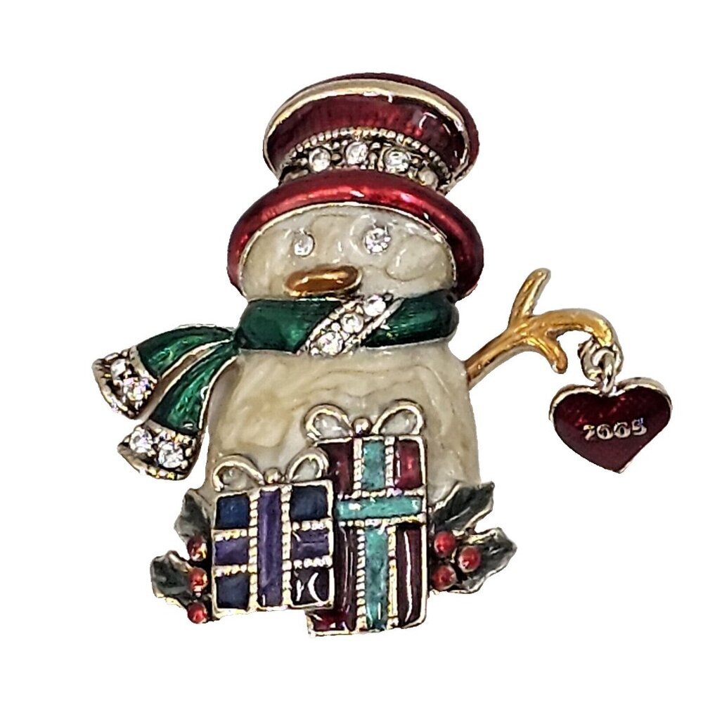 Monet Snowman Christmas Holiday Pin Brooch Jewelry Signed